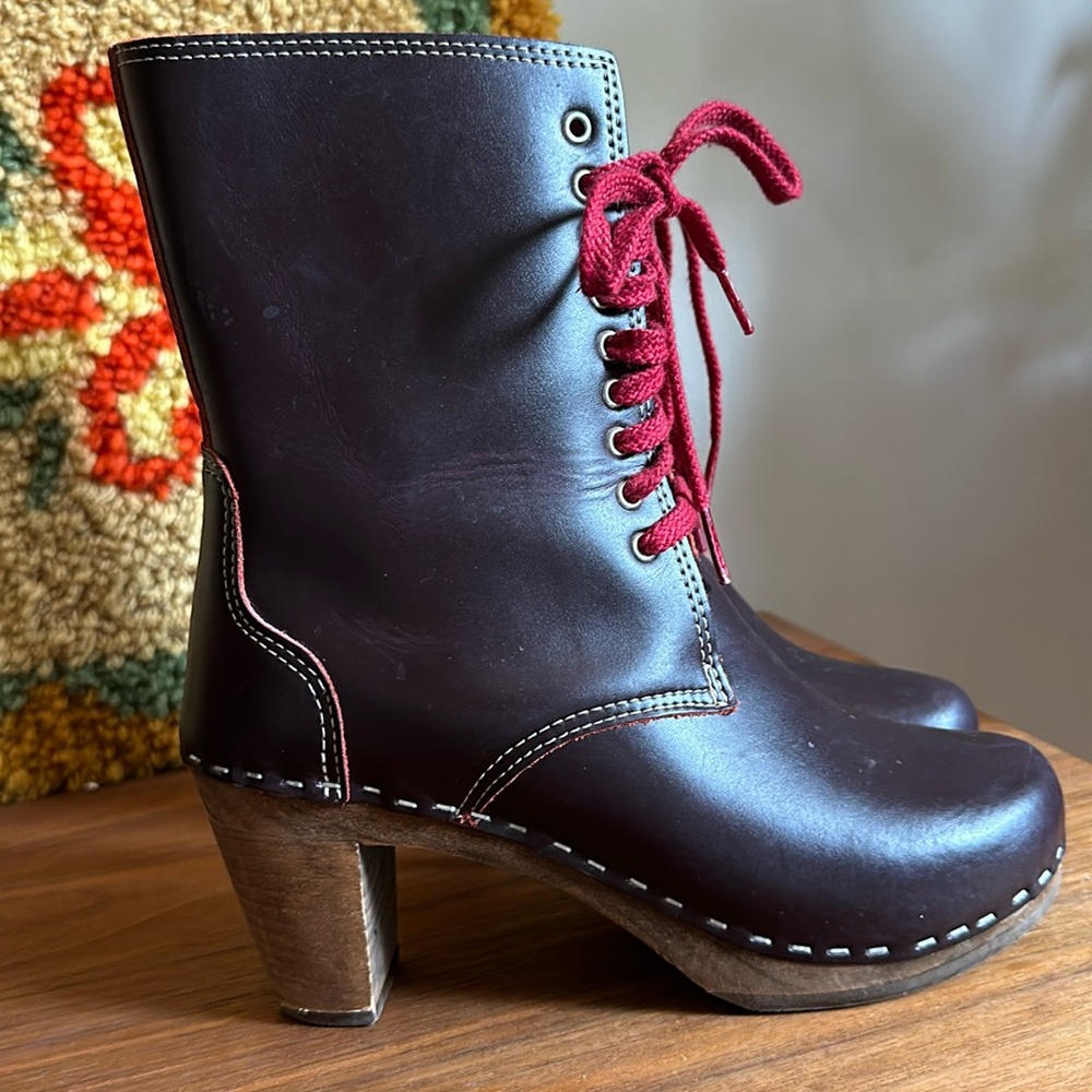 Maguba Swedish Clogs Leather Tie Up Boots Size 36/ US 5.5-6